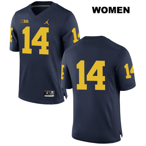 Women's NCAA Michigan Wolverines Kyle Grady #14 No Name Navy Jordan Brand Authentic Stitched Football College Jersey ZD25M23SM